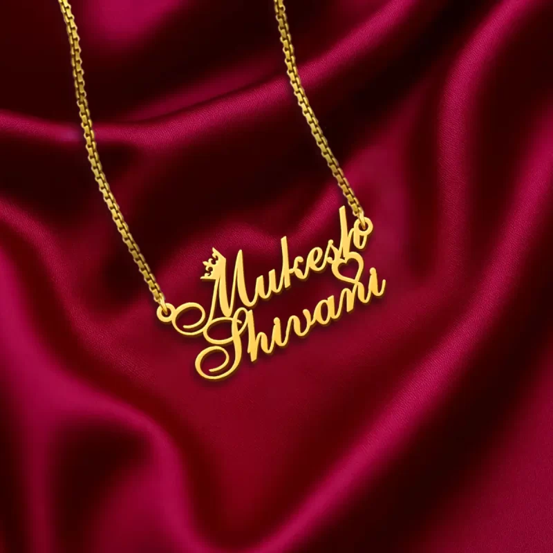 Crown & Heart Style Couple Name Necklace