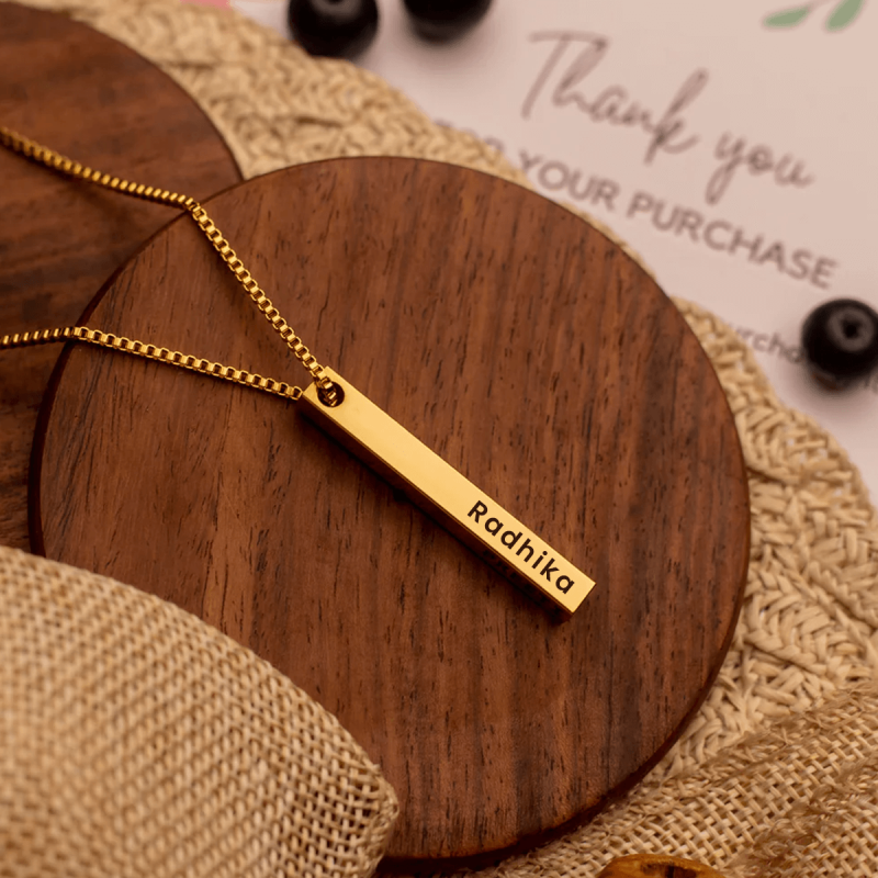 Gold Plated Personalized 3D Bar Pendant