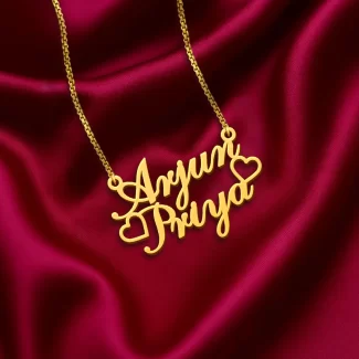 Two Heart Couple Name Pendant