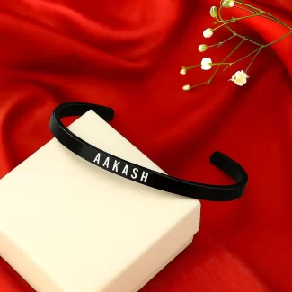 Personalized Black Name Cuff Bracelet