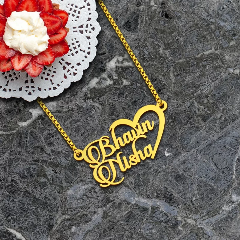 Half Heart Couple Name Necklace