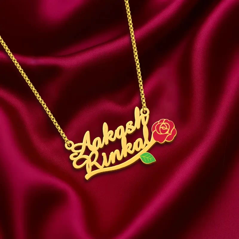 Rose Couple Name Necklace