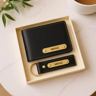 Black Premium Wallet And Keychain Combo