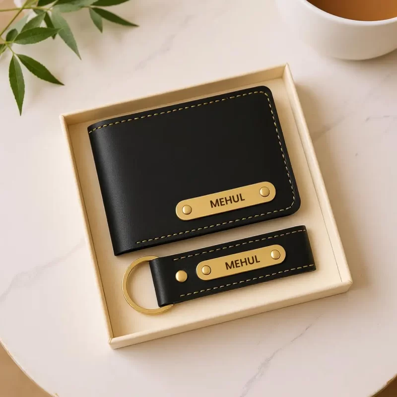 Black Premium Wallet And Keychain Combo