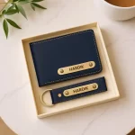 Navy Blue Premium Wallet And Keychain Combo