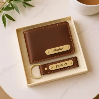 Brown Premium Wallet And Keychain Combo