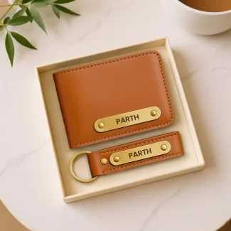 Tan Premium Wallet And Keychain Combo