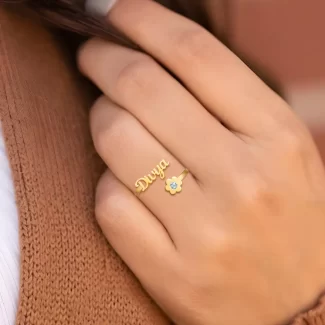 Personalized Diamond Flower Name Ring