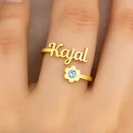Personalized Diamond Flower Name Ring