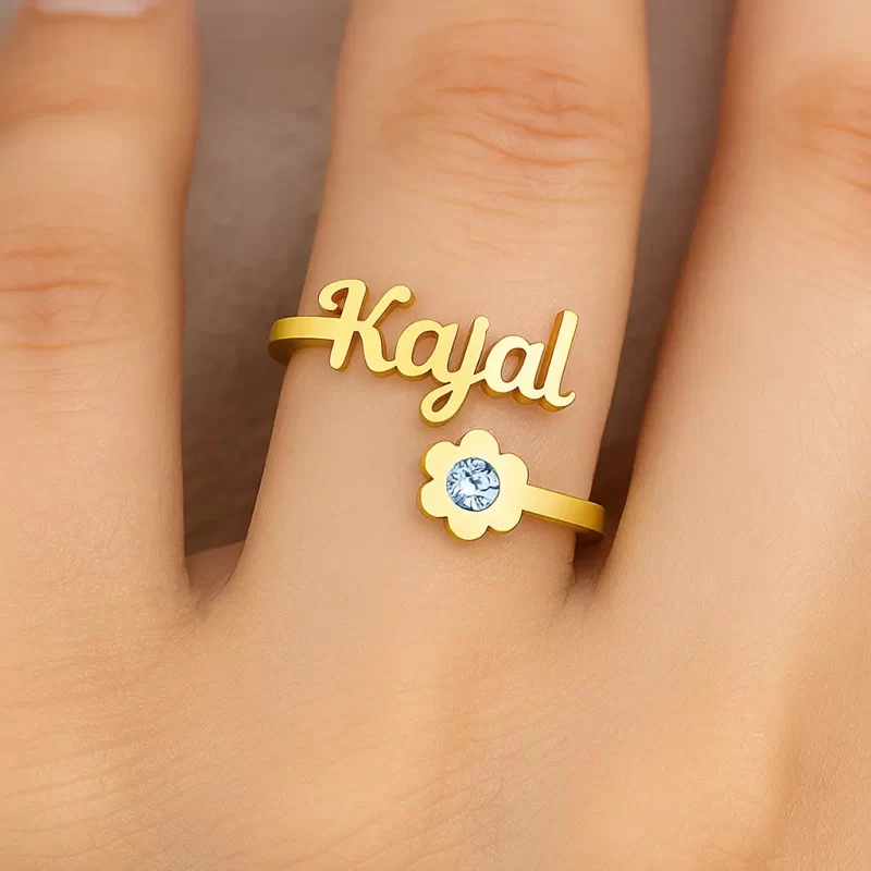 Personalized Diamond Flower Name Ring