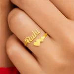 Double Heart Personalized Name Ring