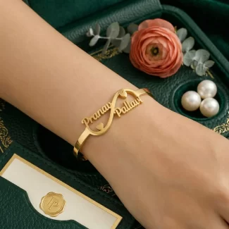 Couple Name Infinity Bracelet with Double Heart