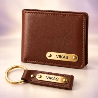 Brown Name Wallet and Keychain Combo