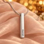 Personalized Silver Finish 3D Bar Pendant on peach fabric