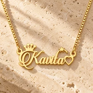 Crown, Star and Heart Name Necklace